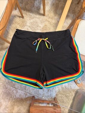 Black Athletic Shorts with Rainbow Trim and Drawstring